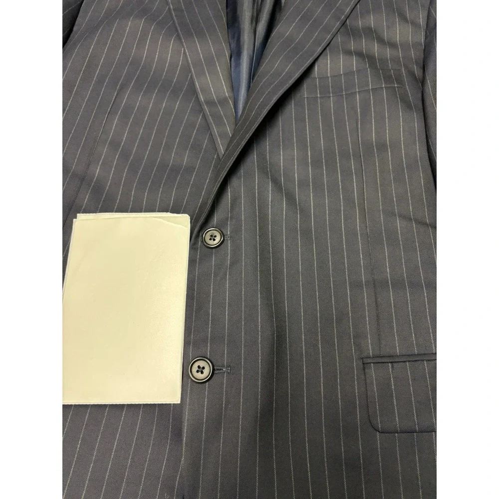 Hickey Freeman x Loro Piana Pinstripe Suit Navy Wool Mens 44R W36 L27 USA